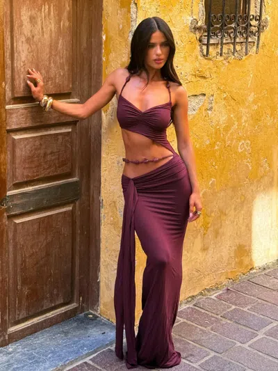 Outcast Lucetta Maxi Dress Deep Maroon In Animal Print