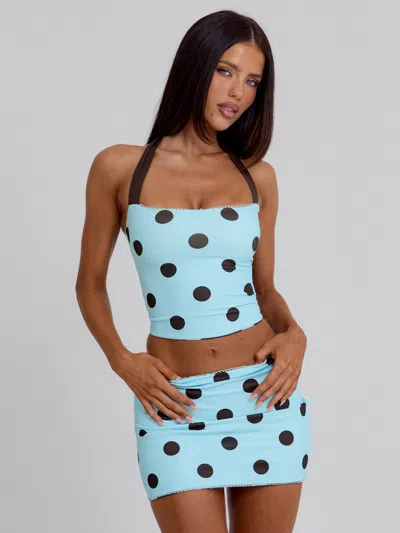 Outcast Lula Reversible Mini Skirt Blue And Chocolate Polka Dot