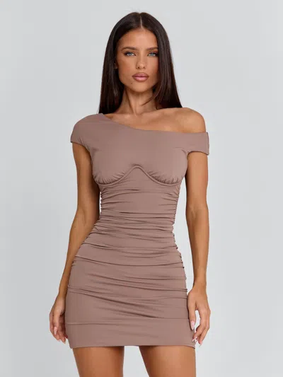 Outcast Madison Mini Dress Tan In Gray