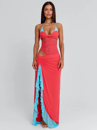 Outcast Miranda Maxi Dress Coral And Blue