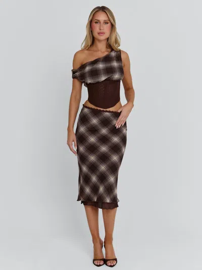 Outcast Narelle Midi Skirt Brown Check