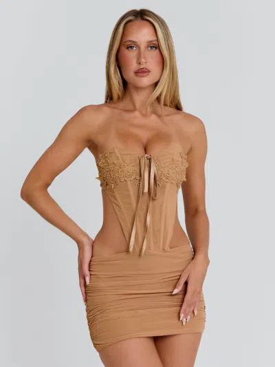Outcast Oraya Mini Dress Tan In Brown