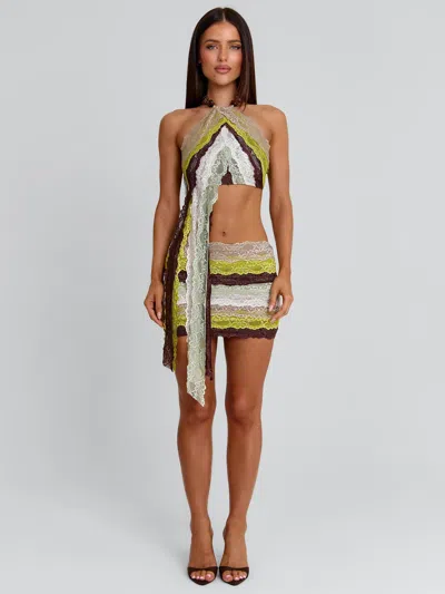 Outcast Oslo Mini Skirt Green Stripe