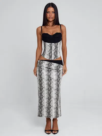 Outcast Ravelle Midi Skirt Silver Snake In White
