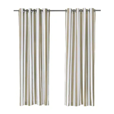 Outdoor Decor By Commonwealth Outdoor Decor Coastal Stripe Grommet Top Light-filtering Single Outdoor Curtain Panel In Brown