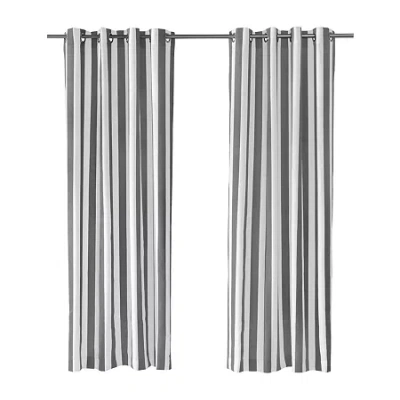 Outdoor Decor By Commonwealth Outdoor Decor Coastal Stripe Grommet Top Light-filtering Single Outdoor Curtain Panel In Gray