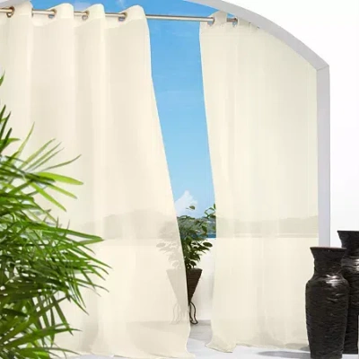 Outdoor Decor By Commonwealth Outdoor Decor Escape Solid Grommet Top Energy Saving Light-filtering Single Outdoor Curtain Panel In Black