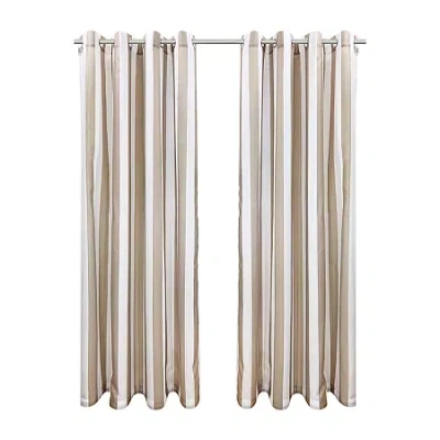 Outdoor Decor By Commonwealth Outdoor Decor Seascapes Stripe Grommet Top Light-filtering Set Of 2 Outdoor Curtain Panel In White