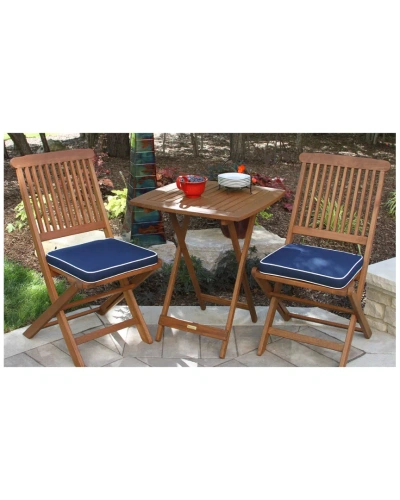 Outdoor Interiors 3pc Square Bistro Set With Blue Cushions