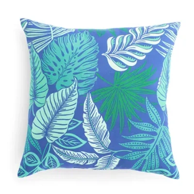 Outdoor Oasis 20"x 20" Tropical Print Square Throw Pillow In Blue
