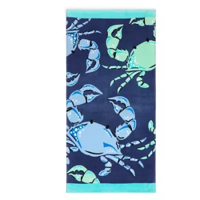 Outdoor Oasis Crab Print Beach Towel In Blue