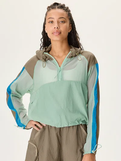 Outdoor Voices Windbreaker Colorblock Pullover In Elmwood/seaside/silt Green