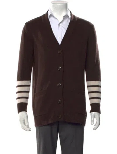 Pre-owned Outerknown Cashmere Striped Cardigan In Brown