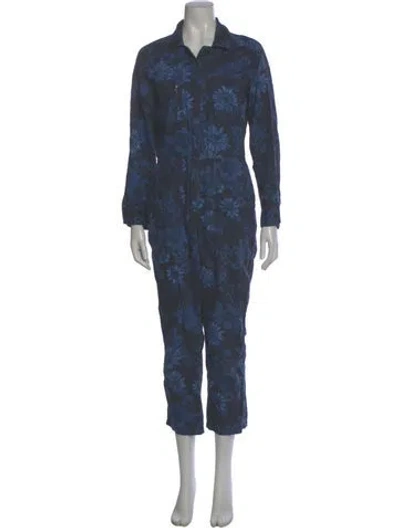 Pre-owned Outerknown Floral Print Jumpsuit In Blue