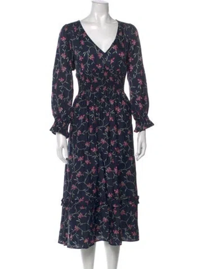 Pre-owned Outerknown Floral Print Midi Length Dress In Blue