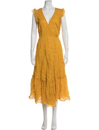 Pre-owned Outerknown Floral Print Midi Length Dress In Yellow