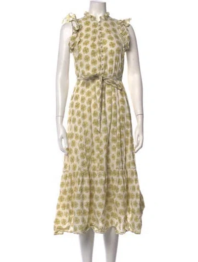 Pre-owned Outerknown Floral Print Midi Length Dress In Yellow