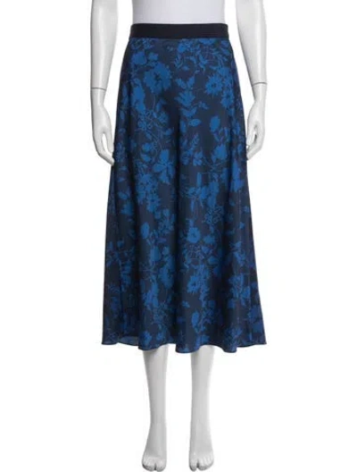 Pre-owned Outerknown Floral Print Midi Length Skirt In Blue