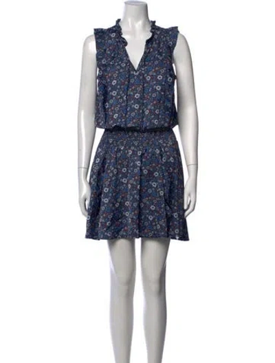Pre-owned Outerknown Floral Print Mini Dress In Blue