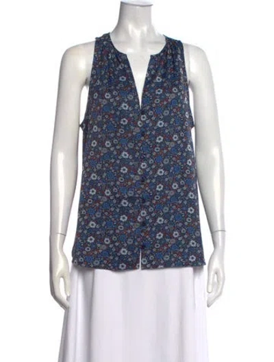 Pre-owned Outerknown Floral Print V-neck Top In Blue