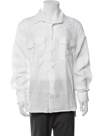 Pre-owned Outerknown Linen Long Sleeve Dress Shirt In White