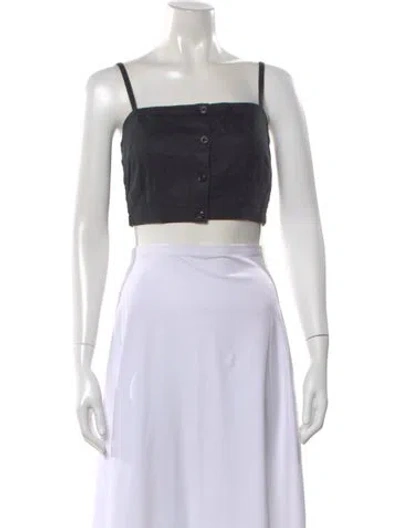 Pre-owned Outerknown Linen Square Neckline Crop Top In Black