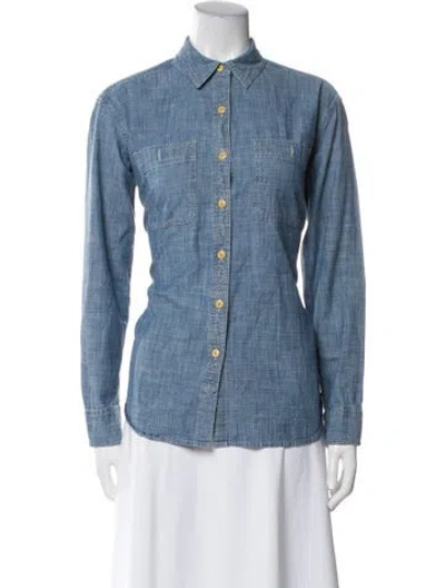 Pre-owned Outerknown Long Sleeve Button-up Top In Blue