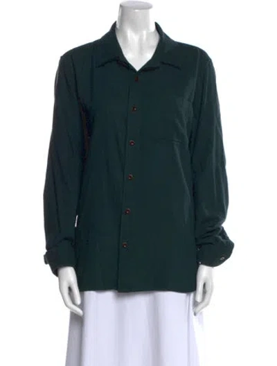 Pre-owned Outerknown Long Sleeve Button-up Top In Green
