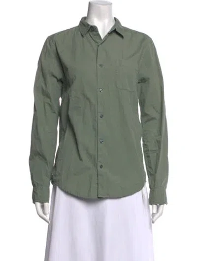Pre-owned Outerknown Long Sleeve Button-up Top In Green