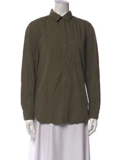 Pre-owned Outerknown Long Sleeve Button-up Top In Green