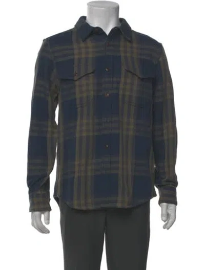 Pre-owned Outerknown Plaid Print Crew Neck Cardigan W/ Tags In Blue