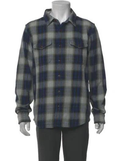 Pre-owned Outerknown Plaid Print Crew Neck Polo Sweater W/ Tags In Blue