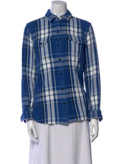 Pre-owned Outerknown Plaid Print Long Sleeve Button-up Top In Blue