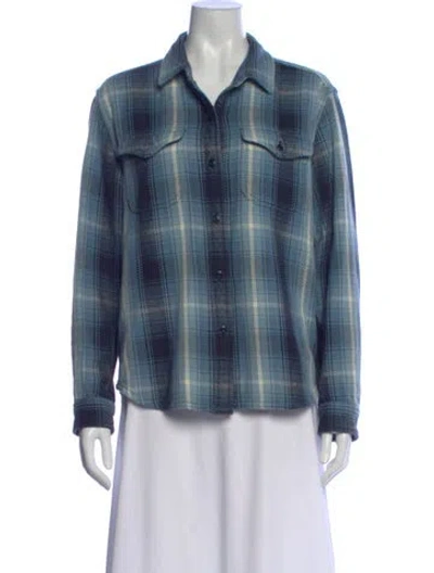 Pre-owned Outerknown Plaid Print Long Sleeve Button-up Top In Blue