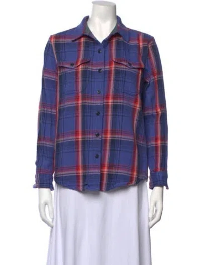 Pre-owned Outerknown Plaid Print Long Sleeve Button-up Top In Blue