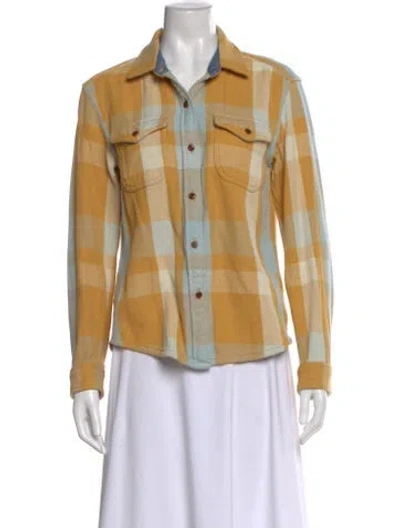 Pre-owned Outerknown Plaid Print Long Sleeve Button-up Top In Multi