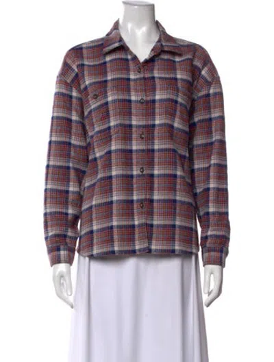 Pre-owned Outerknown Plaid Print Long Sleeve Button-up Top In Multicolor