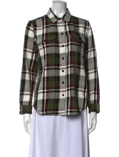 Pre-owned Outerknown Plaid Print Long Sleeve Button-up Top In Neutrals