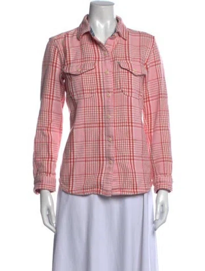 Pre-owned Outerknown Plaid Print Long Sleeve Button-up Top In Pink