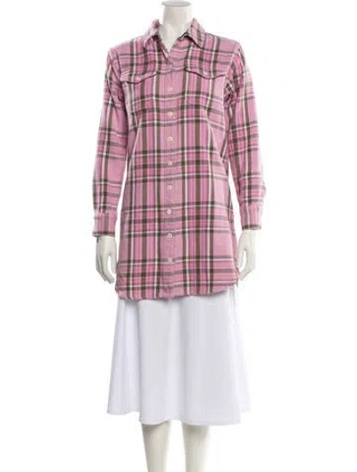 Pre-owned Outerknown Plaid Print Long Sleeve Button-up Top In Purple