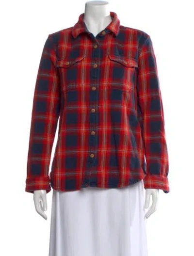 Pre-owned Outerknown Plaid Print Long Sleeve Button-up Top In Red