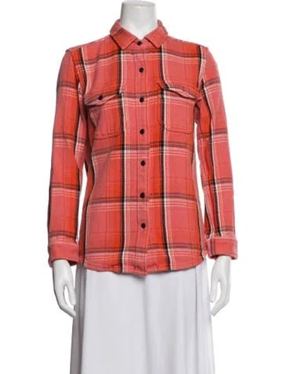 Pre-owned Outerknown Plaid Print Long Sleeve Button-up Top In Red