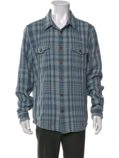 Pre-owned Outerknown Plaid Print Long Sleeve Shirt In Blue