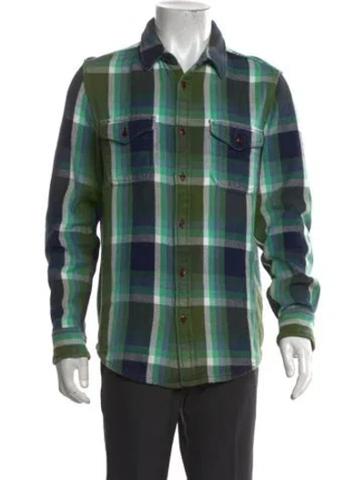 Pre-owned Outerknown Plaid Print Long Sleeve Shirt In Green