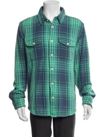 Pre-owned Outerknown Plaid Print Long Sleeve Shirt In Green
