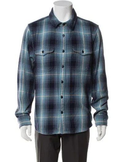 Pre-owned Outerknown Plaid Print Peacoat In Blue