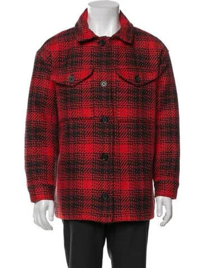 Pre-owned Outerknown Plaid Print Trucker Jacket In Red