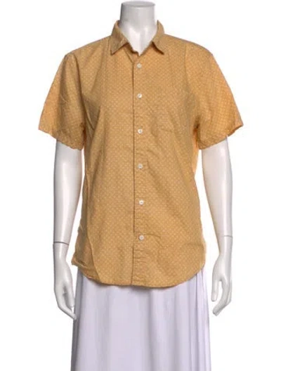 Pre-owned Outerknown Printed Short Sleeve Button-up Top In Yellow