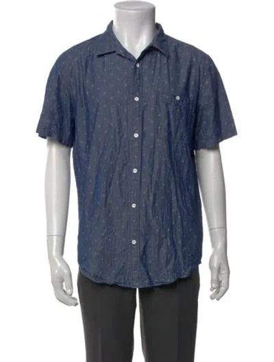 Pre-owned Outerknown Printed Short Sleeve Denim Shirt In Blue