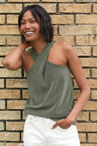 Outerknown Rewind Cross Tank Top In Olive Night In Green